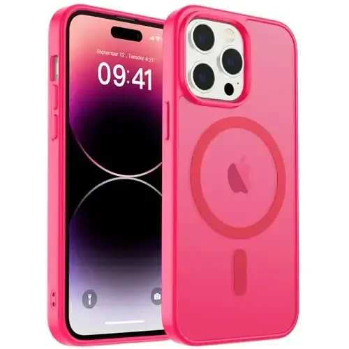 zapica iPhone 14 Pro Max uchun magnitli g‘ilof, [MagSafe bilan mos] [Harbiy darajadagi tushishdan himoya] yarim shaffof mato zarbga chidamli tirnalishga qarshi telefon g‘ilofi, Hot Pink - 1