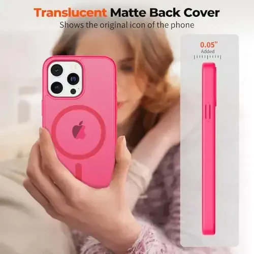 zapica iPhone 14 Pro Max uchun magnitli g‘ilof, [MagSafe bilan mos] [Harbiy darajadagi tushishdan himoya] yarim shaffof mato zarbga chidamli tirnalishga qarshi telefon g‘ilofi, Hot Pink - 4