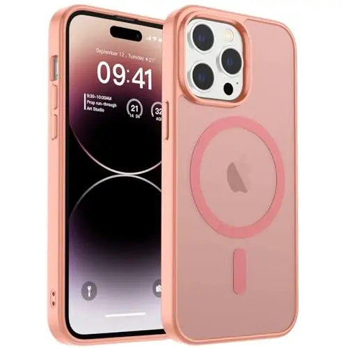 zapica iPhone 14 Pro uchun Magnetic Case, [MagSafe bilan mos] [Harbiy darajadagi tushishdan himoya] Shaffof mato zarbga chidamli tirnalishga qarshi telefon qutisi, och pushti - 2