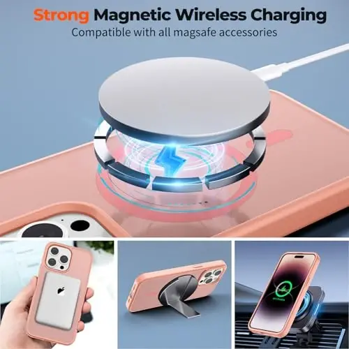 zapica iPhone 14 Pro uchun Magnetic Case, [MagSafe bilan mos] [Harbiy darajadagi tushishdan himoya] Shaffof mato zarbga chidamli tirnalishga qarshi telefon qutisi, och pushti - 4