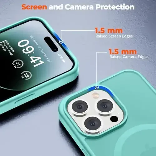 zapica iPhone 14 Pro uchun magnitli g'ilof, [MagSafe bilan mos] [Harbiy darajadagi tushishdan himoya] Yarim shaffof matli zarbga chidamli tirnalishga qarshi telefon g'ilofi, ko'k yashil - 6