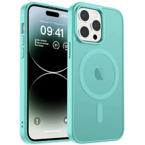 zapica iPhone 14 Pro uchun magnitli g'ilof, [MagSafe bilan mos] [Harbiy darajadagi tushishdan himoya] Yarim shaffof matli zarbga chidamli tirnalishga qarshi telefon g'ilofi, ko'k yashil - 2