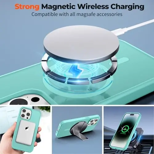 zapica iPhone 14 Pro uchun magnitli g'ilof, [MagSafe bilan mos] [Harbiy darajadagi tushishdan himoya] Yarim shaffof matli zarbga chidamli tirnalishga qarshi telefon g'ilofi, ko'k yashil - 4