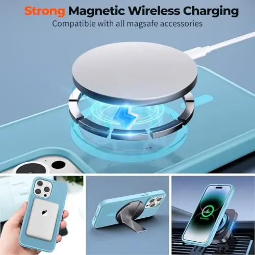 zapica iPhone 14 Pro uchun magnitli g‘ilof, [MagSafe bilan mos] [Harbiy darajadagi tushishdan himoya] Yarim shaffof mato zarbga chidamli tirnalishga qarshi telefon g‘ilofi, och ko‘k - 4