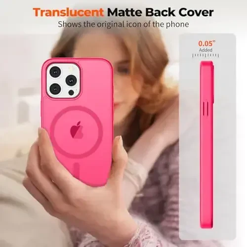 zapica iPhone 14 Pro uchun magnitli g'ilof, [MagSafe bilan mos] [Harbiy darajadagi tushishdan himoya] Yarim shaffof mato zarbga chidamli tirnalishga qarshi telefon g'ilofi, To'q pushti - 1