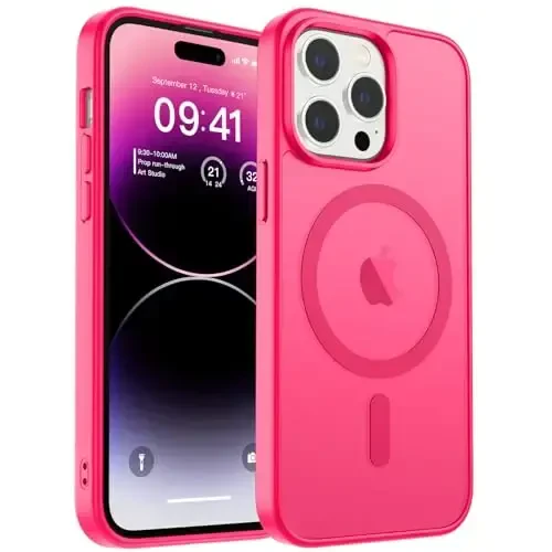 zapica iPhone 14 Pro uchun magnitli g'ilof, [MagSafe bilan mos] [Harbiy darajadagi tushishdan himoya] Yarim shaffof mato zarbga chidamli tirnalishga qarshi telefon g'ilofi, To'q pushti - 2