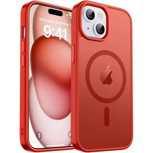 zapica Magnetic for iPhone 15 Case & iPhone 14 Case, [Compatible with MagSafe] [Military Grade Drop Protection] Translucent Matte Shockproof Anti-Scratch Phone Cover, Red 