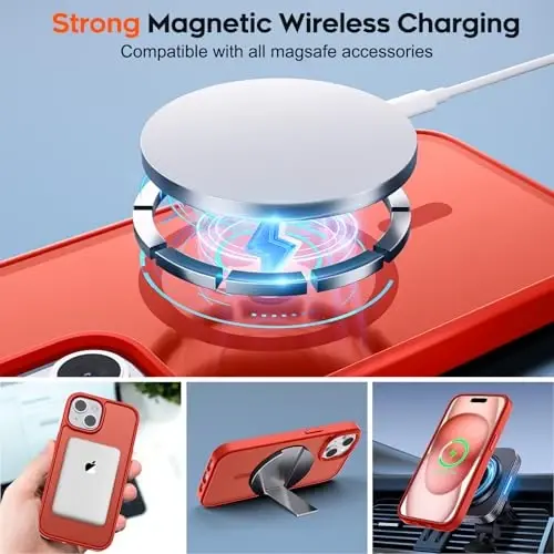 zapica iPhone 15 Kılıfı ve iPhone 14 Kılıfı için Manyetik, [MagSafe ile Uyumlu] [Askeri Sınıf Düşme Koruması] Yarı Saydam Mat Darbeye Dayanıklı Çizilmez Telefon Kapağı, Kırmızı - 2