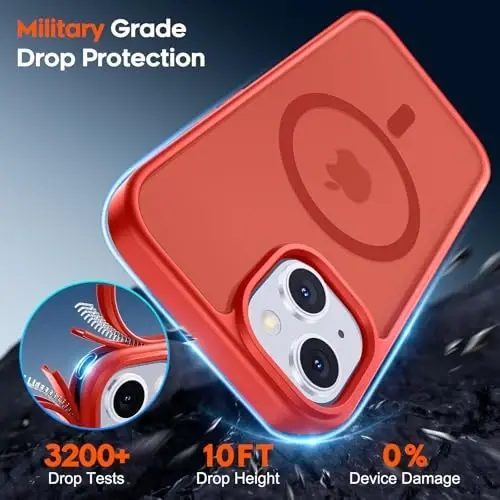 zapica iPhone 15 Kılıfı ve iPhone 14 Kılıfı için Manyetik, [MagSafe ile Uyumlu] [Askeri Sınıf Düşme Koruması] Yarı Saydam Mat Darbeye Dayanıklı Çizilmez Telefon Kapağı, Kırmızı - 3