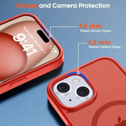zapica iPhone 15 Kılıfı ve iPhone 14 Kılıfı için Manyetik, [MagSafe ile Uyumlu] [Askeri Sınıf Düşme Koruması] Yarı Saydam Mat Darbeye Dayanıklı Çizilmez Telefon Kapağı, Kırmızı - 4