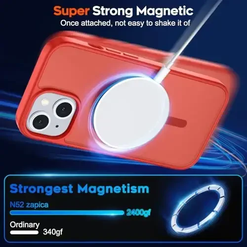 zapica iPhone 15 Plus va iPhone 14 Plus uchun magnitli g‘ilof, [MagSafe bilan mos] [Harbiy darajadagi tushishdan himoya] Yarim shaffof mato zarbga chidamli tirnalishga qarshi telefon qopqog‘i, qizil - 3