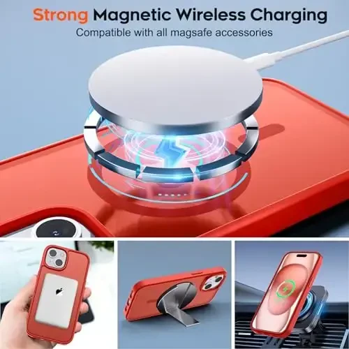 zapica iPhone 15 Plus va iPhone 14 Plus uchun magnitli g‘ilof, [MagSafe bilan mos] [Harbiy darajadagi tushishdan himoya] Yarim shaffof mato zarbga chidamli tirnalishga qarshi telefon qopqog‘i, qizil - 4