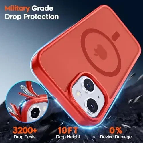 zapica iPhone 15 Plus va iPhone 14 Plus uchun magnitli g‘ilof, [MagSafe bilan mos] [Harbiy darajadagi tushishdan himoya] Yarim shaffof mato zarbga chidamli tirnalishga qarshi telefon qopqog‘i, qizil - 5