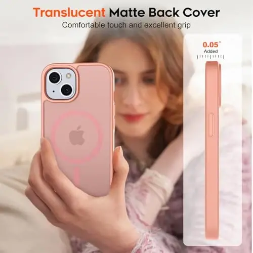 zapica Magnetic for iPhone 15 Plus Case & iPhone 14 Plus Case, [Compatible with MagSafe] [Military Grade Drop Protection] Translucent Matte Shockproof Anti-Scratch Phone Cover, Light Pink - 7
