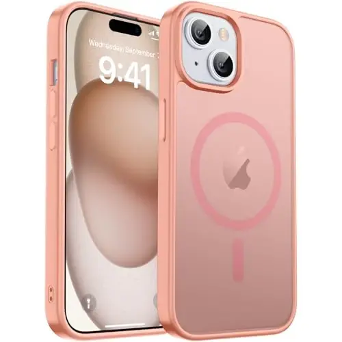 zapica Magnetic for iPhone 15 Plus Case & iPhone 14 Plus Case, [Compatible with MagSafe] [Military Grade Drop Protection] Translucent Matte Shockproof Anti-Scratch Phone Cover, Light Pink 