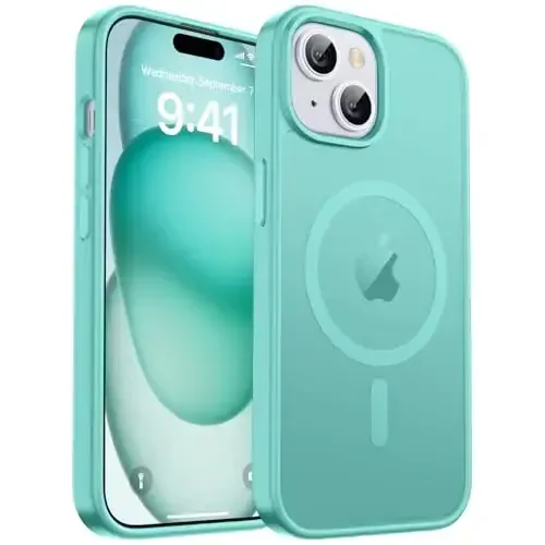 zapica Magnetic for iPhone 15 Plus Case & iPhone 14 Plus Case, [Compatible with MagSafe] [Military Grade Drop Protection] Translucent Matte Shockproof Anti-Scratch Phone Cover, Blue Green - 1