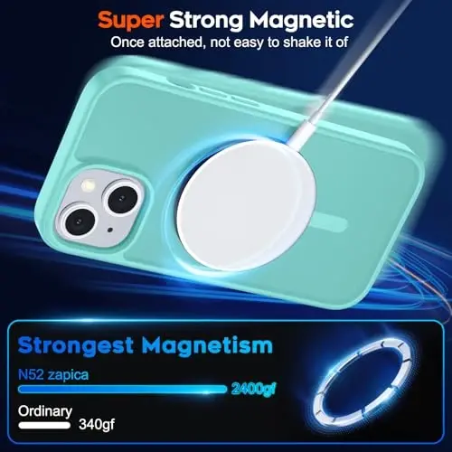 zapica Magnetic for iPhone 15 Plus Case & iPhone 14 Plus Case, [Compatible with MagSafe] [Military Grade Drop Protection] Translucent Matte Shockproof Anti-Scratch Phone Cover, Blue Green - 3