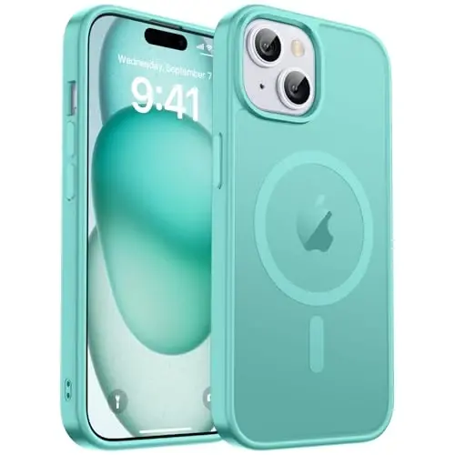 zapica Magnetic for iPhone 15 Plus Case & iPhone 14 Plus Case, [Compatible with MagSafe] [Military Grade Drop Protection] Translucent Matte Shockproof Anti-Scratch Phone Cover, Blue Green 