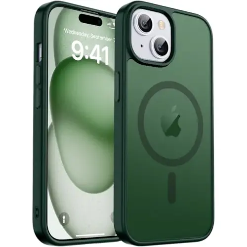 zapica Magnetic for iPhone 15 Plus Case & iPhone 14 Plus Case, [Compatible with MagSafe] [Military Grade Drop Protection] Translucent Matte Shockproof Anti-Scratch Phone Cover, Forest Green 