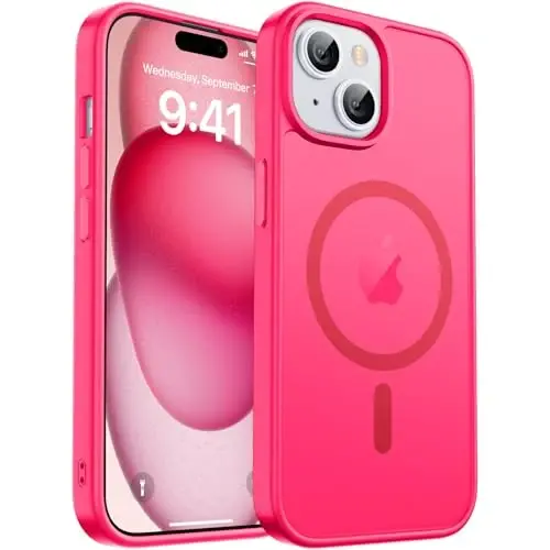 zapica Magnetic for iPhone 15 Plus Case & iPhone 14 Plus Case, [Compatible with MagSafe] [Military Grade Drop Protection] Translucent Matte Shockproof Anti-Scratch Phone Cover, Hot Pink 
