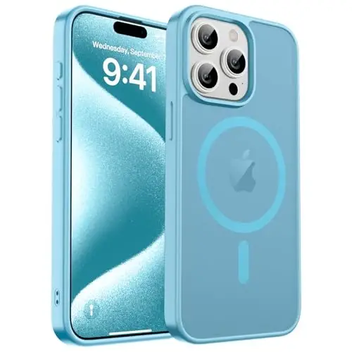 zapica Magnetic for iPhone 15 Pro Case, Light Blue | Compatible with MagSafe, Military Grade Drop Protection, Translucent Matte Anti-Scratch Phone Cover - 1