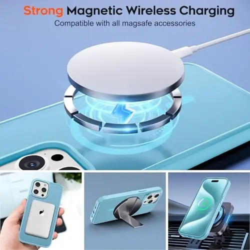 zapica Magnetic for iPhone 15 Pro Case, Light Blue | Compatible with MagSafe, Military Grade Drop Protection, Translucent Matte Anti-Scratch Phone Cover - 4