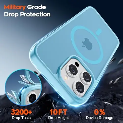 zapica Magnetic for iPhone 15 Pro Case, Light Blue | Compatible with MagSafe, Military Grade Drop Protection, Translucent Matte Anti-Scratch Phone Cover - 5