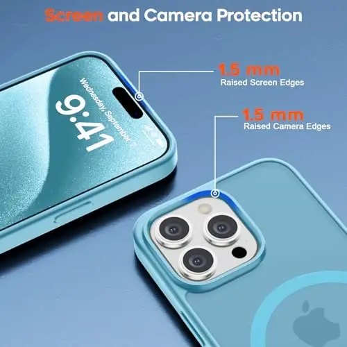 zapica Magnetic for iPhone 15 Pro Case, Light Blue | Compatible with MagSafe, Military Grade Drop Protection, Translucent Matte Anti-Scratch Phone Cover - 6