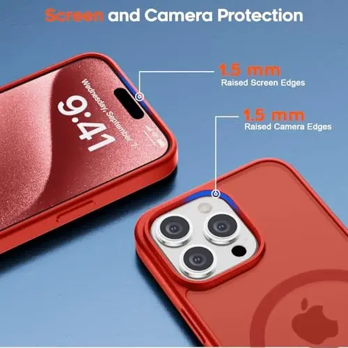 zapica Magnetic for iPhone 15 Pro Case, [Compatible with MagSafe] [Military Grade Drop Protection] Translucent Matte Shockproof Anti-Scratch Phone Case for Women and Men, Red - 6
