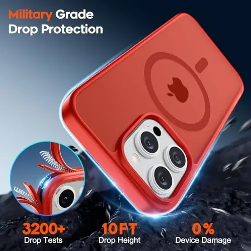 zapica Magnetic for iPhone 15 Pro Case, [Compatible with MagSafe] [Military Grade Drop Protection] Translucent Matte Shockproof Anti-Scratch Phone Case for Women and Men, Red - 5