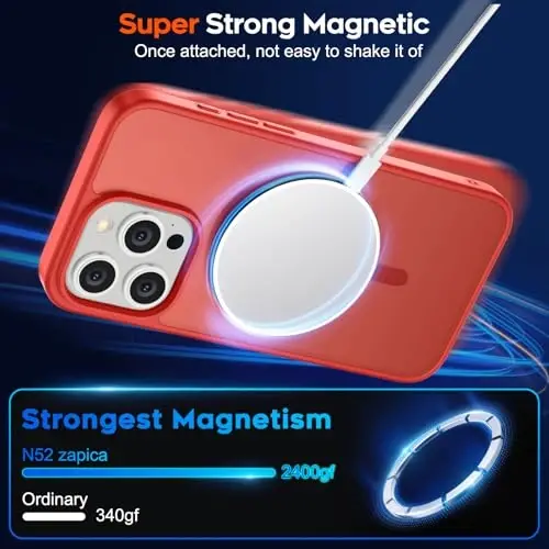 zapica Magnetic for iPhone 15 Pro Case, [Compatible with MagSafe] [Military Grade Drop Protection] Translucent Matte Shockproof Anti-Scratch Phone Case for Women and Men, Red - 3