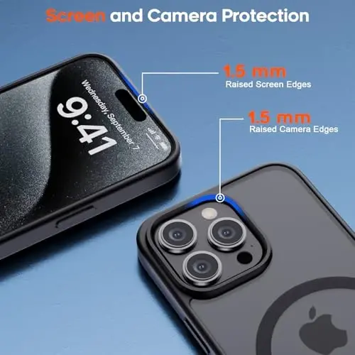 zapica Magnetic for iPhone 15 Pro Case, [Compatible with MagSafe] [Military Grade Drop Protection] Translucent Matte Shockproof Anti-Scratch Phone Case for Women and Men, Black - 6