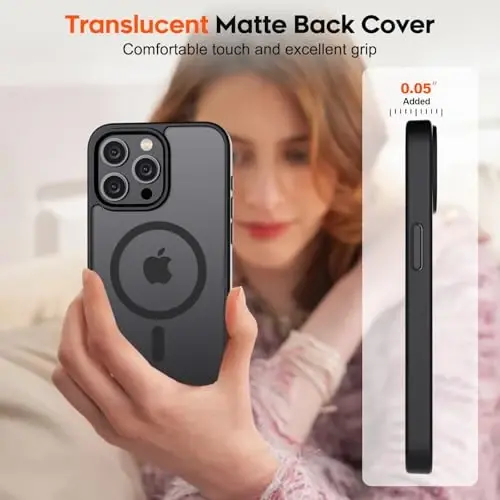 zapica Magnetic for iPhone 15 Pro Case, [Compatible with MagSafe] [Military Grade Drop Protection] Translucent Matte Shockproof Anti-Scratch Phone Case for Women and Men, Black - 7