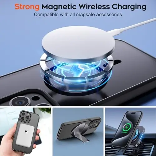 zapica Magnetic for iPhone 15 Pro Case, [Compatible with MagSafe] [Military Grade Drop Protection] Translucent Matte Shockproof Anti-Scratch Phone Case for Women and Men, Black - 4