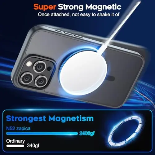 zapica Magnetic for iPhone 15 Pro Case, [Compatible with MagSafe] [Military Grade Drop Protection] Translucent Matte Shockproof Anti-Scratch Phone Case for Women and Men, Black - 3