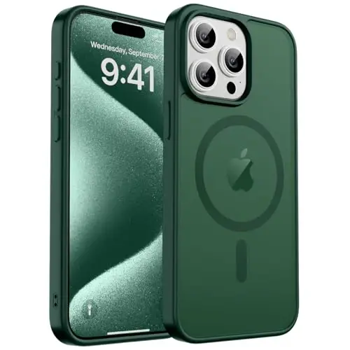 zapica Magnetic for iPhone 15 Pro Max Case, [Compatible with MagSafe] [Military Grade Drop Protection] Translucent Matte Shockproof Anti-Scratch Phone Case for Women and Men, Forest Green - 1