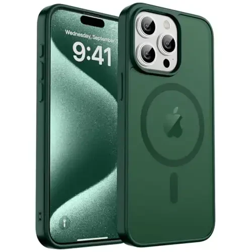 zapica Magnetic for iPhone 15 Pro Max Case, [Compatible with MagSafe] [Military Grade Drop Protection] Translucent Matte Shockproof Anti-Scratch Phone Case for Women and Men, Forest Green - ZAPICA