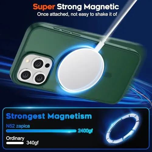 zapica Magnetic for iPhone 15 Pro Max Case, [Compatible with MagSafe] [Military Grade Drop Protection] Translucent Matte Shockproof Anti-Scratch Phone Case for Women and Men, Forest Green - 3