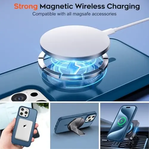 zapica Magnetic for iPhone 15 Pro Max Case, [Compatible with MagSafe] [Military Grade Drop Protection] Translucent Matte Shockproof Anti-Scratch Phone Case for Women and Men, Dark Blue - 4