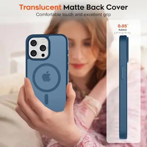 zapica Magnetic for iPhone 15 Pro Max Case, [Compatible with MagSafe] [Military Grade Drop Protection] Translucent Matte Shockproof Anti-Scratch Phone Case for Women and Men, Dark Blue - 7