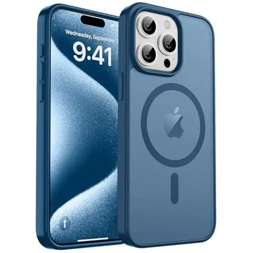 zapica iPhone 15 Pro Max uchun magnitli g‘ilof, [MagSafe bilan mos] [Harbiy darajadagi tushishdan himoya] Ayollar va erkaklar uchun shaffof matli zarbga chidamli tirnalishga qarshi telefon g‘ilofi, to‘q ko‘k 