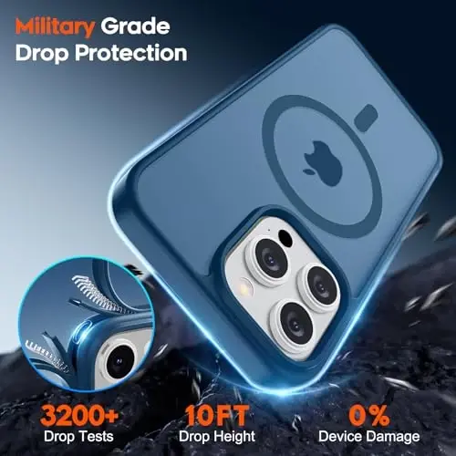 zapica iPhone 15 Pro Max uchun magnitli g‘ilof, [MagSafe bilan mos] [Harbiy darajadagi tushishdan himoya] Ayollar va erkaklar uchun shaffof matli zarbga chidamli tirnalishga qarshi telefon g‘ilofi, to‘q ko‘k - 5