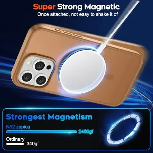 zapica iPhone 15 Pro Max uchun magnitli g‘ilof, [MagSafe bilan mos] [Harbiy darajadagi tushishdan himoya] Ayollar va erkaklar uchun shaffof mato zarbga chidamli tirnalishga qarshi telefon g‘ilofi, jigarrang - 3