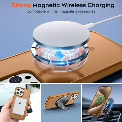 zapica iPhone 15 Pro Max uchun magnitli g‘ilof, [MagSafe bilan mos] [Harbiy darajadagi tushishdan himoya] Ayollar va erkaklar uchun shaffof mato zarbga chidamli tirnalishga qarshi telefon g‘ilofi, jigarrang - 4