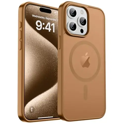 zapica iPhone 15 Pro Max uchun magnitli g‘ilof, [MagSafe bilan mos] [Harbiy darajadagi tushishdan himoya] Ayollar va erkaklar uchun shaffof mato zarbga chidamli tirnalishga qarshi telefon g‘ilofi, jigarrang - 1