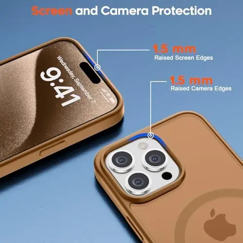 zapica iPhone 15 Pro Max uchun magnitli g‘ilof, [MagSafe bilan mos] [Harbiy darajadagi tushishdan himoya] Ayollar va erkaklar uchun shaffof mato zarbga chidamli tirnalishga qarshi telefon g‘ilofi, jigarrang - 6