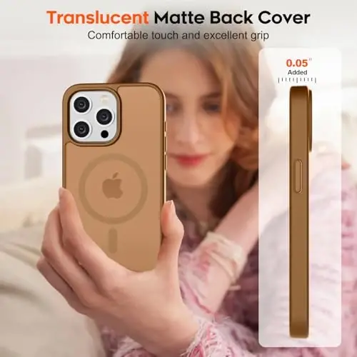 zapica iPhone 15 Pro Max uchun magnitli g‘ilof, [MagSafe bilan mos] [Harbiy darajadagi tushishdan himoya] Ayollar va erkaklar uchun shaffof mato zarbga chidamli tirnalishga qarshi telefon g‘ilofi, jigarrang - 7