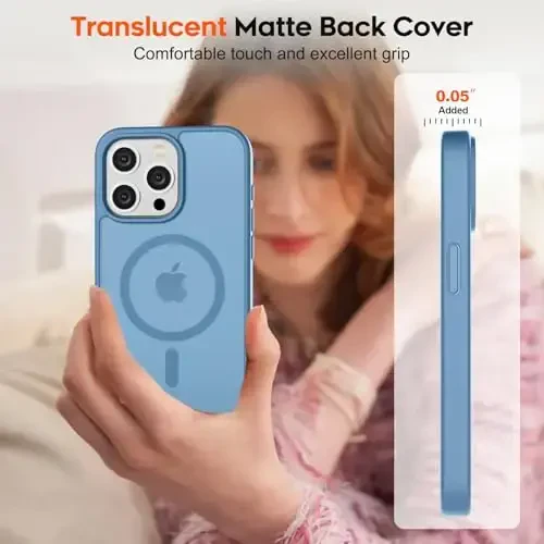 zapica iPhone 15 Pro Max uchun magnitli gʻilof, [MagSafe bilan mos] [Harbiy darajadagi tushishdan himoya] Ayollar va erkaklar uchun shaffof mato zarbga chidamli tirnalishga qarshi telefon gʻilofi, och koʻk - 7