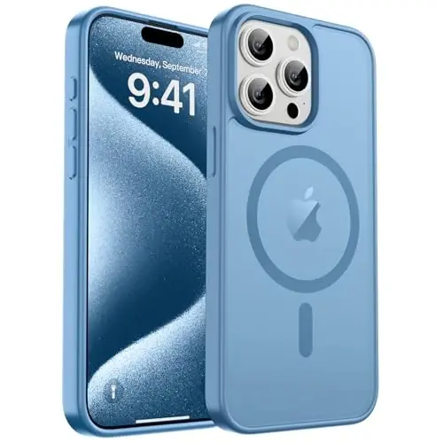 zapica iPhone 15 Pro Max uchun magnitli gʻilof, [MagSafe bilan mos] [Harbiy darajadagi tushishdan himoya] Ayollar va erkaklar uchun shaffof mato zarbga chidamli tirnalishga qarshi telefon gʻilofi, och koʻk - ZAPICA
