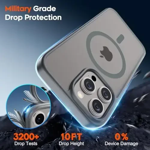 zapica iPhone 15 Pro Max uchun magnitli g‘ilof, [MagSafe bilan mos] [Harbiy darajadagi tushishdan himoya] Shaffof matli zarbga chidamli tirnalishga qarshi telefon g‘ilofi ayollar va erkaklar uchun, to‘q kulrang - 5